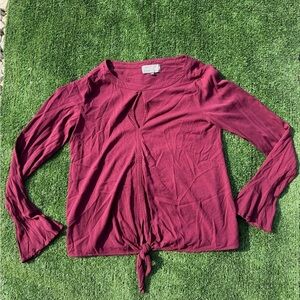 Michael Stars Women's Burgundy Tie-Front Keyhole Top, Size XS